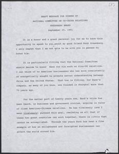 National Committee on U.S.-China relations dinner honoring Hank Greenberg, Oct 3, 1991, 1991
