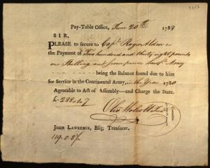 Oliver Wolcott, Jr. (Yale 1773) signed pay voucher 